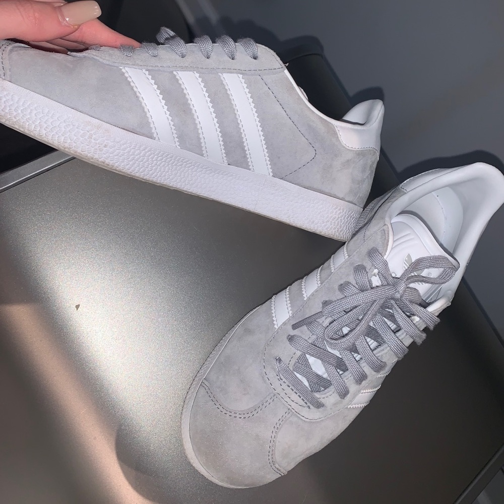 Grey suede Adidas Gazelle sneakers